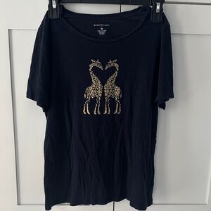 Banana Republic Black Tee with Gold Giraffe Pair